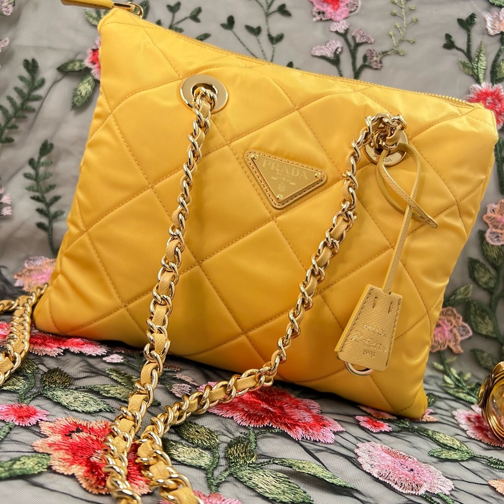 Auth PRADA Bag • Authentic PRADA 1995 Re-Edition Chain Tote in Yellow Re-Nylon - Picture 15 of 16